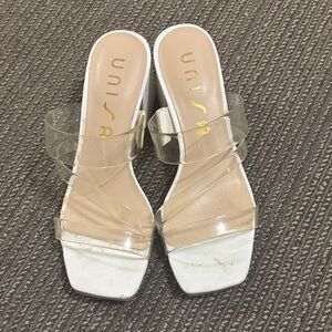 Unisa Women's Clear Strap Heels - White and Tan